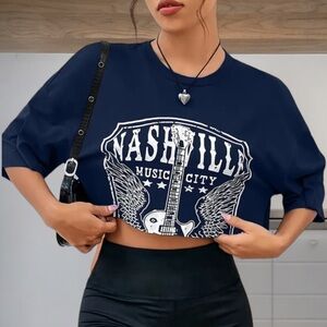 Nashville Music City Blue Crop Top